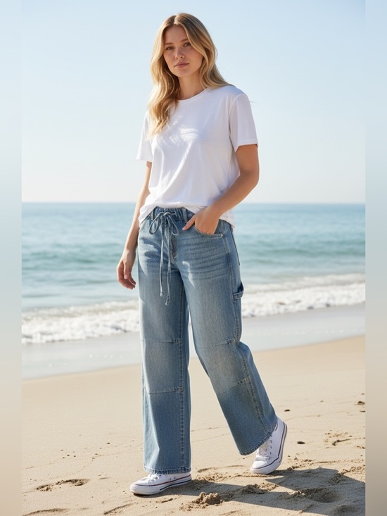 Rewash Denim - Rewash Light Blue Wide-Leg Patchwork Jeans